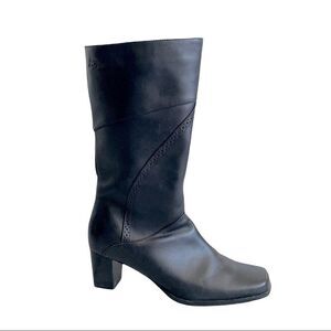 AQUA College Black Leather Insulated Tall Winter Heel Boots Square Toe 8.5